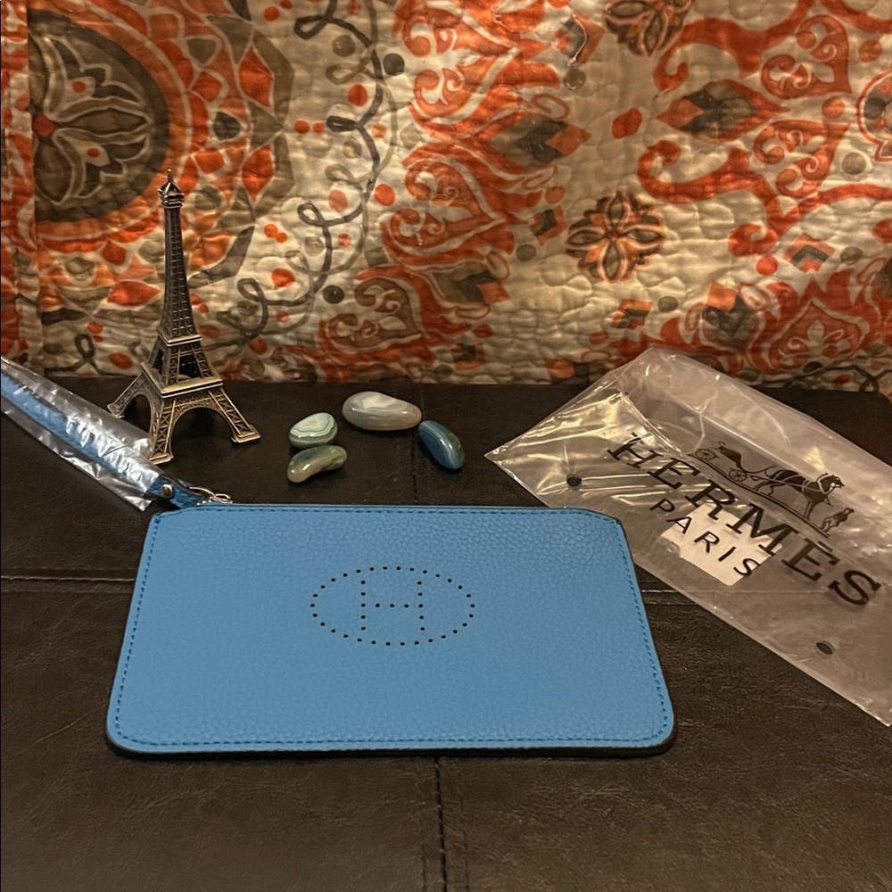 Blue Leather Wristlet with H Logo